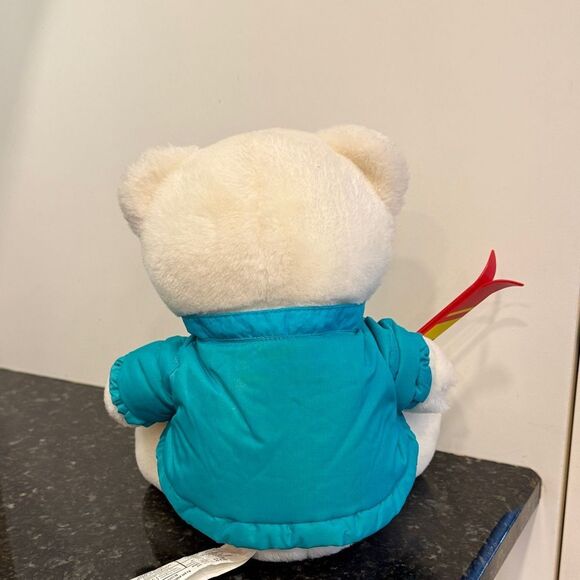 Cozy Skiing Bear Plush Toy - White and Teal - Picture 5 of 9
